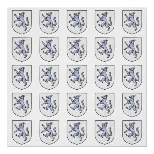 Grey Wolf Rampant on a White Shield Poster