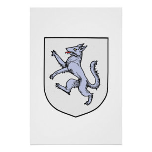 Grey Wolf Rampant on a White Shield Poster