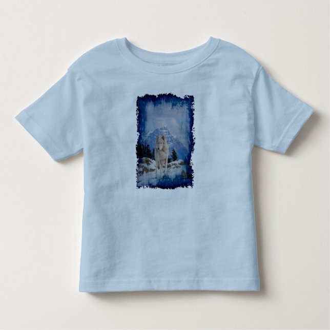 Grey Wolf & Rocky Mountains Wildlife Art T-Shirt (Front)