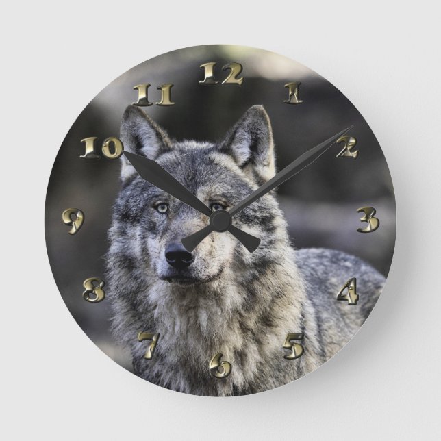 Grey Wolf Round Clock (Front)