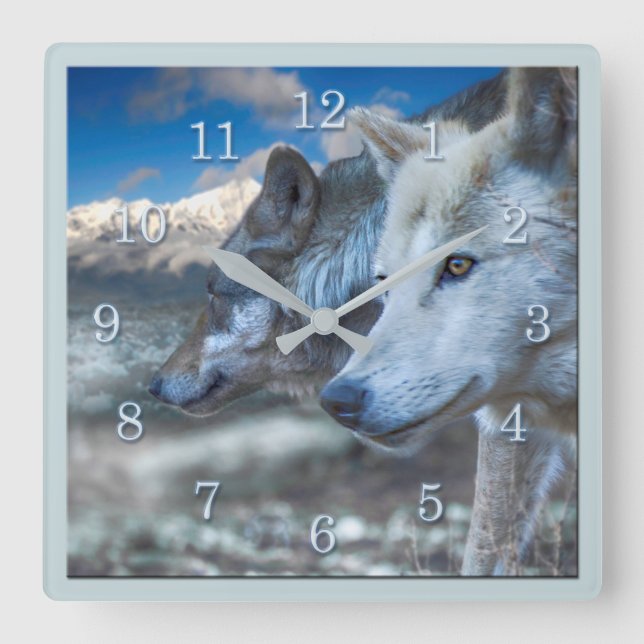 Grey Wolf SENTINEL WOLVES Square Wall Clock (Front)