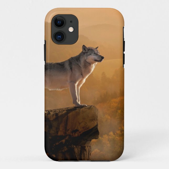 Grey wolf standing on a rock in the forest Case-Mate iPhone case (Back)