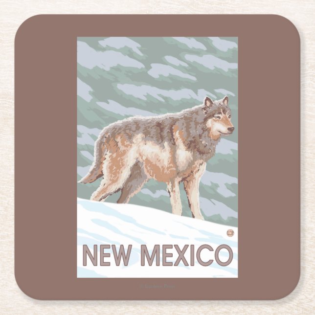 Grey Wolf StandingNew Mexico Square Paper Coaster (Front)