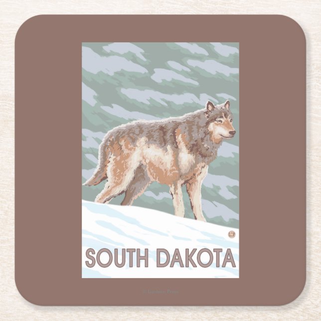 Grey Wolf StandingSouth Dakota Square Paper Coaster (Front)