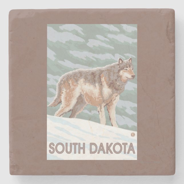 Grey Wolf StandingSouth Dakota Stone Coaster (Front)