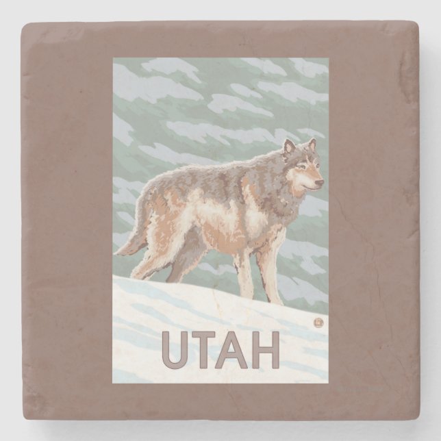 Grey Wolf StandingUtah Stone Coaster (Front)