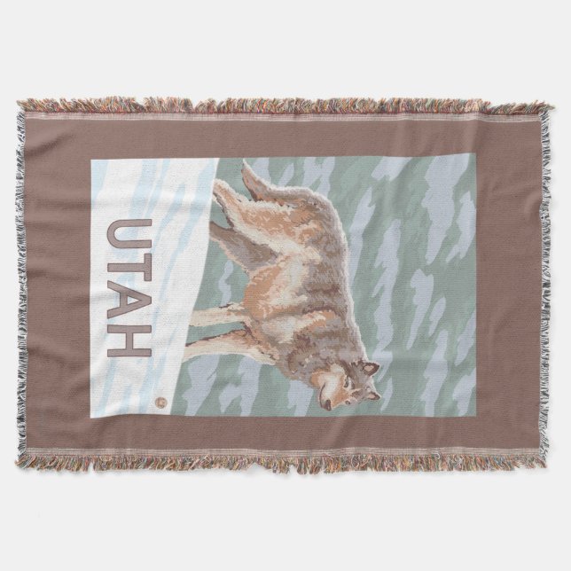 Grey Wolf StandingUtah Throw Blanket (Front)