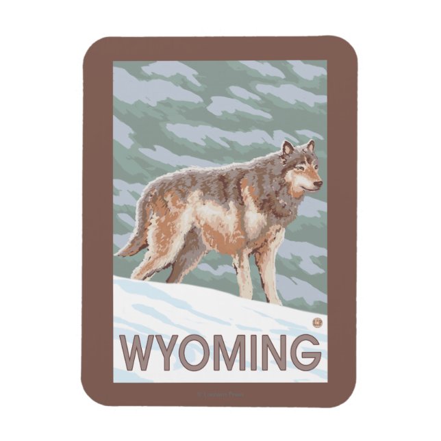 Grey Wolf StandingWyoming Magnet (Vertical)