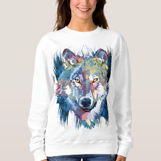 Grey Wolf Sweatshirt | Colourful Wolf Dog (Front)