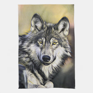 Grey Wolf Tea Towel