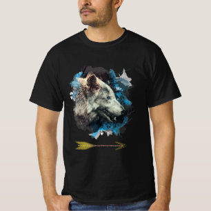 *~*  Grey Wolf Totem Blue Painting Boho Tribal T-Shirt