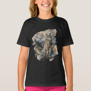 Grey Wolf Watercolor Mountains Wilderness T-Shirt