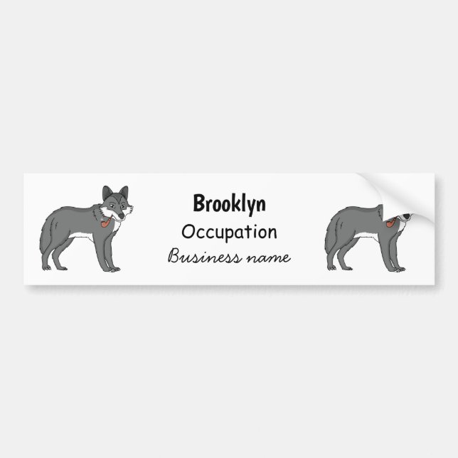 Grey wolf with pipe cartoon illustration bumper sticker (Front)