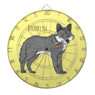 Grey wolf with pipe cartoon illustration dartboard