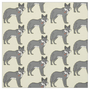 Grey wolf with pipe cartoon illustration fabric