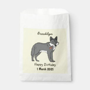 Grey wolf with pipe cartoon illustration favour bags