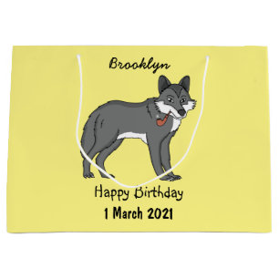 Grey wolf with pipe cartoon illustration large gift bag