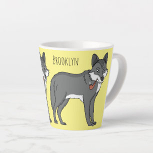 Grey wolf with pipe cartoon illustration latte mug