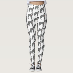 Grey wolf with pipe cartoon illustration leggings
