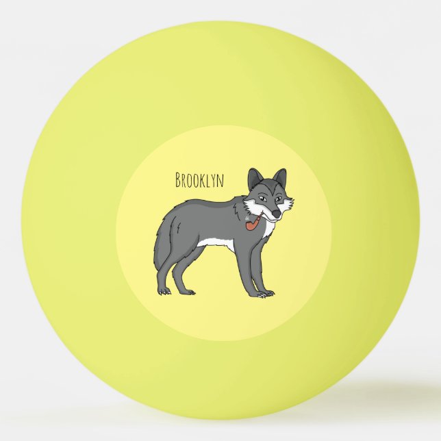 Grey wolf with pipe cartoon illustration ping pong ball (Front)