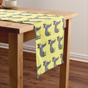 Grey wolf with pipe cartoon illustration short table runner