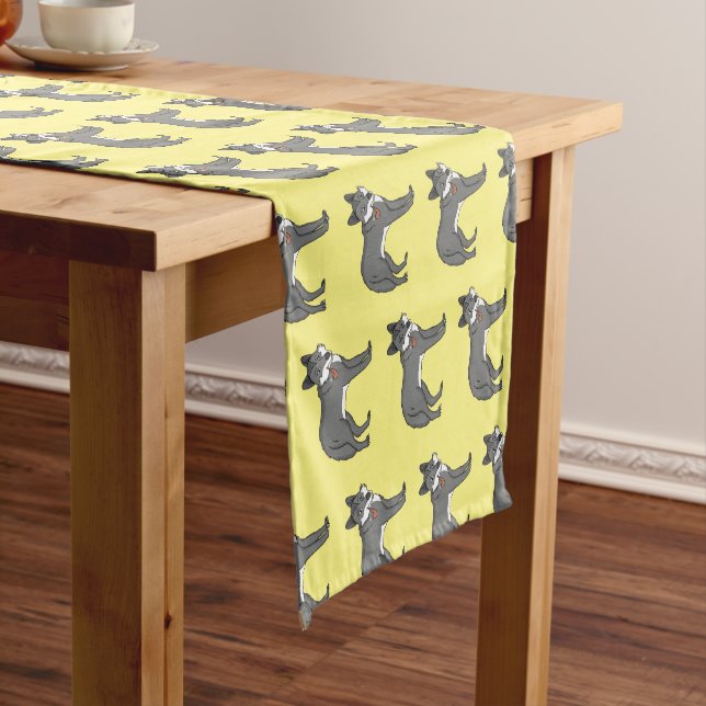 Grey wolf with pipe cartoon illustration short table runner (In Situ)