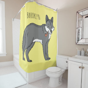 Grey wolf with pipe cartoon illustration shower curtain