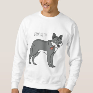 Grey wolf with pipe cartoon illustration sweatshirt