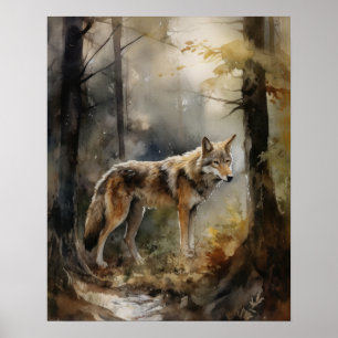 Grey Wolf Woodland Animal Art Print Poster