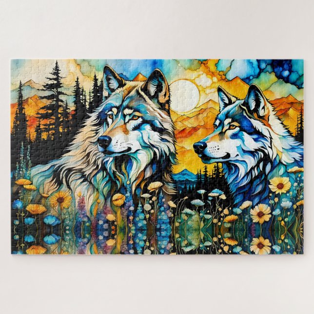 Grey wolves and Wildflowers Jigsaw Puzzle (Horizontal)