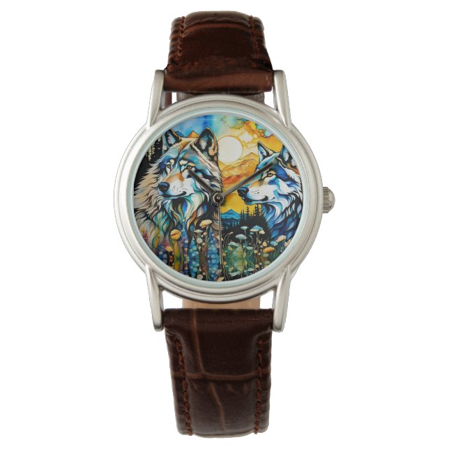 Grey wolves and Wildflowers Watch (Front)