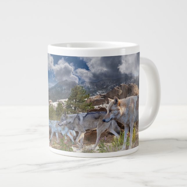 Grey Wolves Family Journey Large Coffee Mug (Front Right)