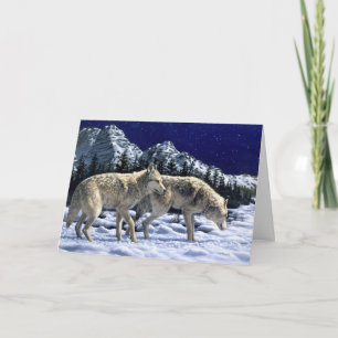 Grey Wolves in Snowy Winter Mountains Cutting Boar Card