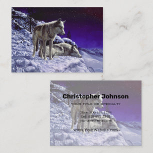 Grey Wolves in Winter Snow at Night Business Card