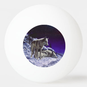 Grey Wolves in Winter Snow at Night Ping Pong Ball