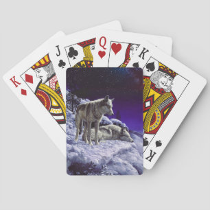 Grey Wolves in Winter Snow at Night Playing Cards
