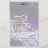 Grey Wolves in Winter Snow at Night