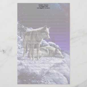 Grey Wolves in Winter Snow at Night Stationery