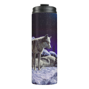 Grey Wolves in Winter Snow at Night Thermal Tumbler