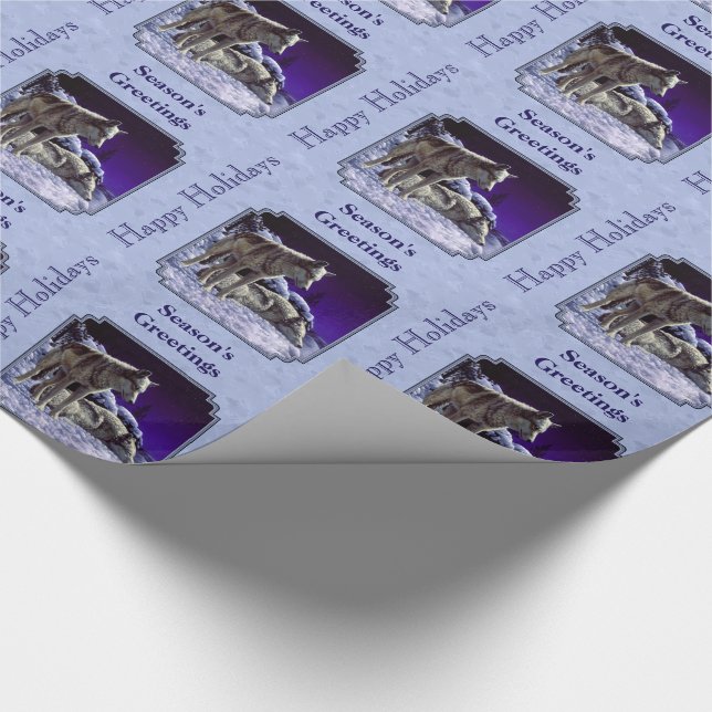 Grey Wolves in Winter Snow at Night Wrapping Paper (Corner)