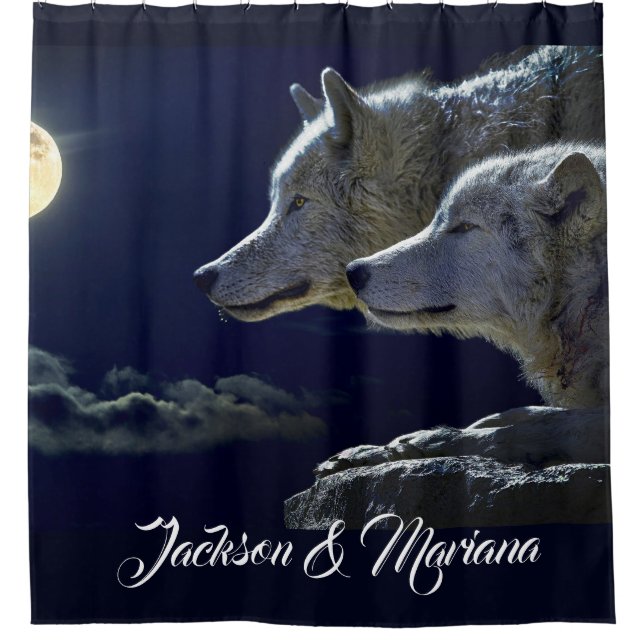 Grey Wolves Under a Full Moon Shower Curtain (Front)