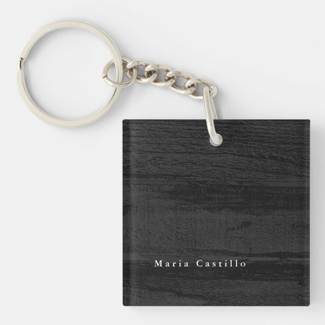 Grey Wood Background Minimalist Modern Name Key Ring (Front)
