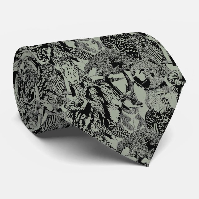Grey Wood Badge Critter Tie (Rolled)