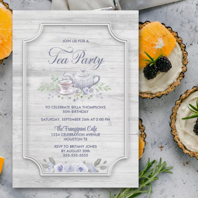 Grey Wood Birthday Tea Party Invitation (Creator Uploaded)