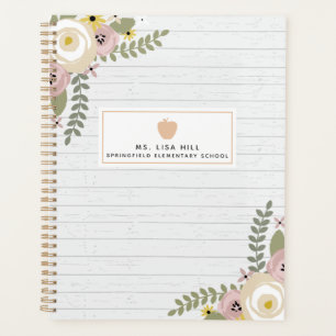 Grey Wood Dusty Floral Teacher Planner
