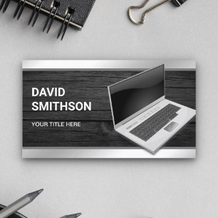 Grey Wood Laptop PC Computer Repair Technician Business Card