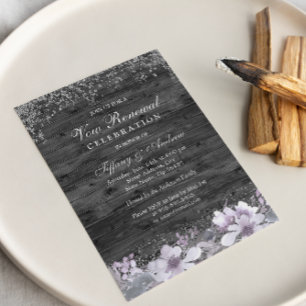 Grey Wood Purple Floral Vow Renewal Invite