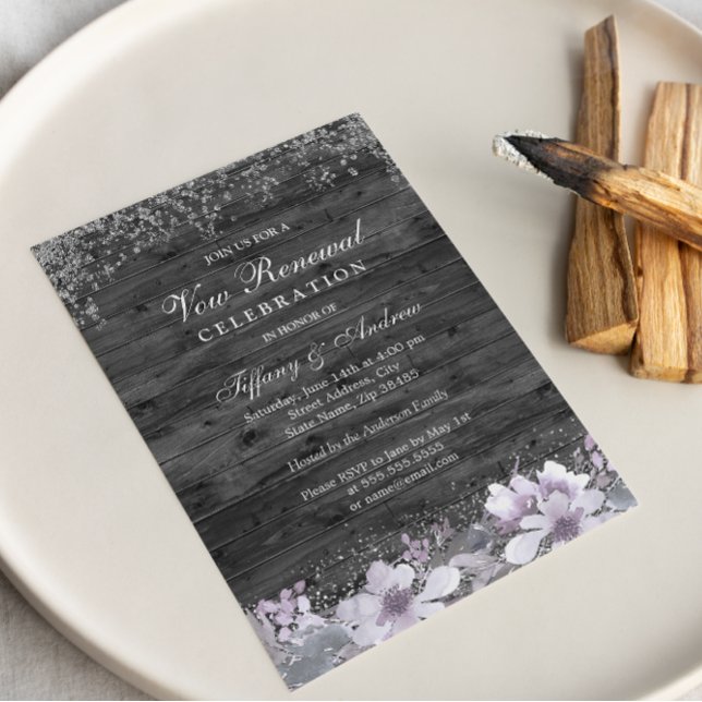 Grey Wood Purple Floral Vow Renewal Invite (Creator Uploaded)