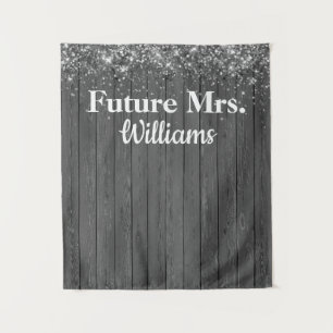 Grey Wood Silver Glitter Future Mrs Bridal Shower Tapestry