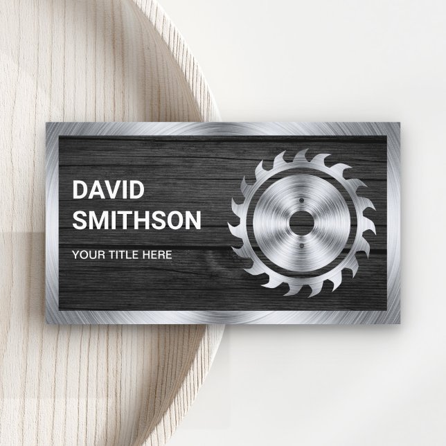 Grey Wood Steel Circular Saw Handyman Carpenter Business Card (Creator Uploaded)